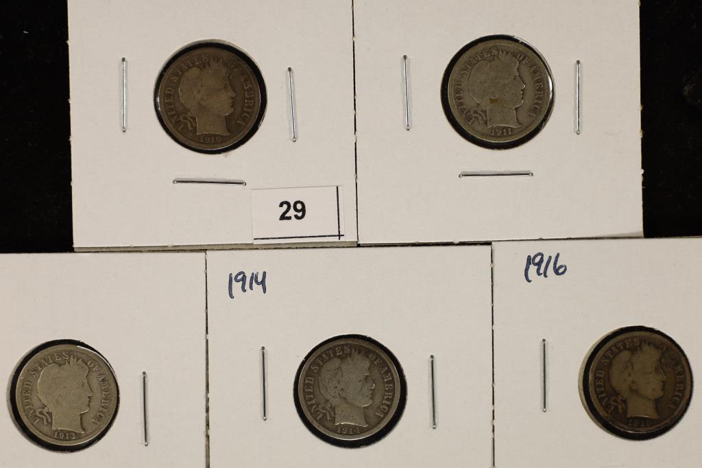 1910, 1911, 1913, 1914 & 1916 BARBER DIMES (1 of 2)