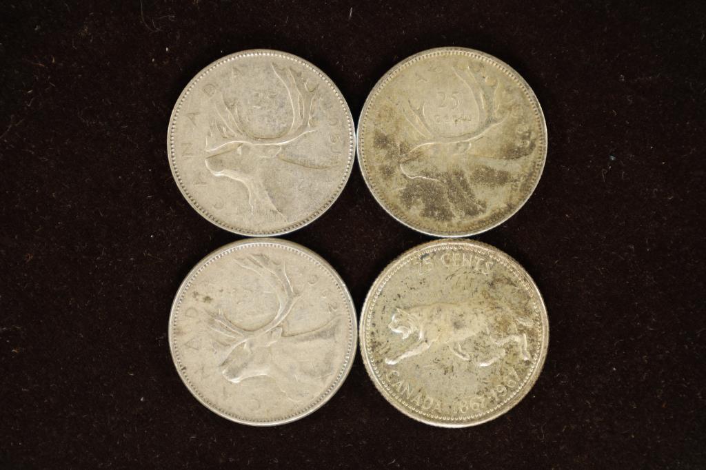1951, 1953, 1962 & 1967 CANADA SILVER 25 CENTS (1 of 2)
