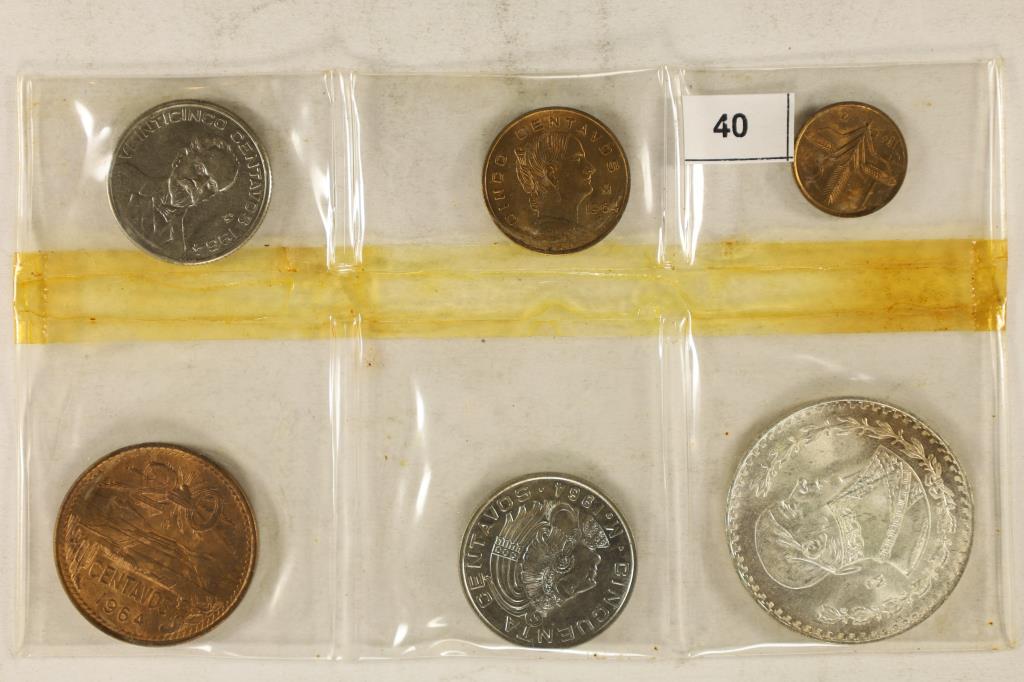 1964 MEXICO 6 COIN UNC SET INCLUDES .100 SILVER (1 of 2)