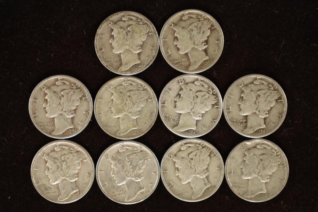 10 ASSORTED 1940'S MERCURY DIMES (1 of 2)