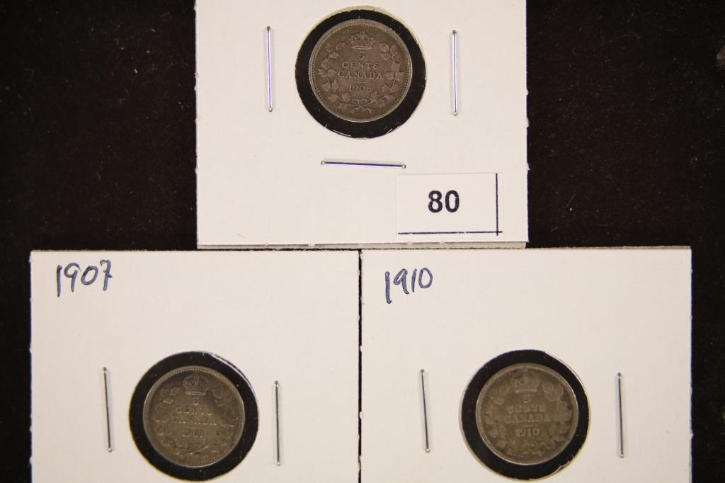 1906, 1907 & 1910 CANADA SILVER 5 CENTS (1 of 2)