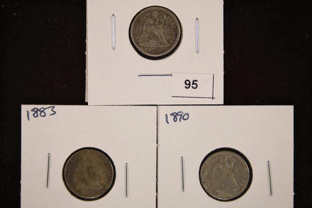 1876, 1883 & 1890 SEATED LIBERTY DIMES: WATCH FOR OUR NEXT AUCTION ON MON. JAN. 3RD, 2022 AT 7 PM EST.