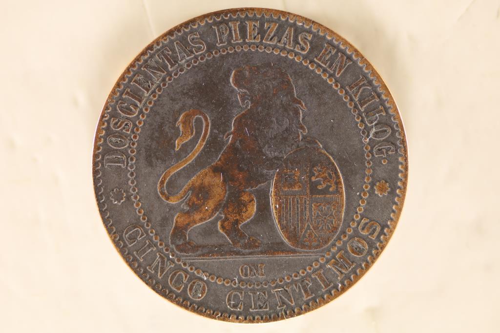 1870 SPAIN 5 CENTIMOS BARCELONA MINT (1 of 2)