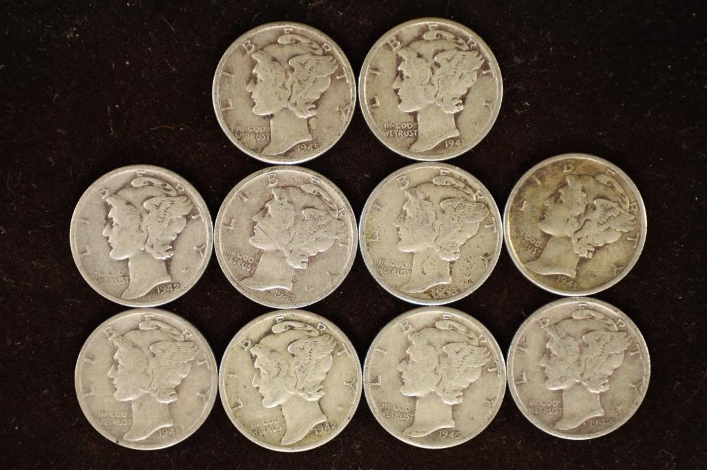 10 ASSORTED 1940'S MERCURY DIMES (1 of 2)