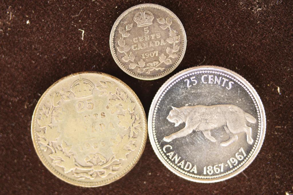 CANADA SILVER 1907 FIVE CENT, 1929 CANADA 25 CENT (1 of 2)