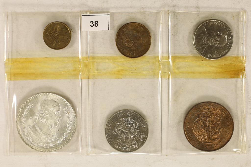 1964 MEXICO 6 COIN UNC SET INCLUDES .100 SILVER (1 of 2)