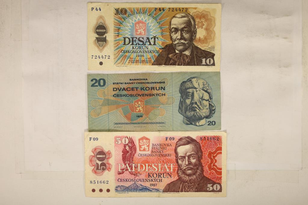 3 PIECES OF CZECHOSLOVAKIA CURRENCY 1986-10 (1 of 2)
