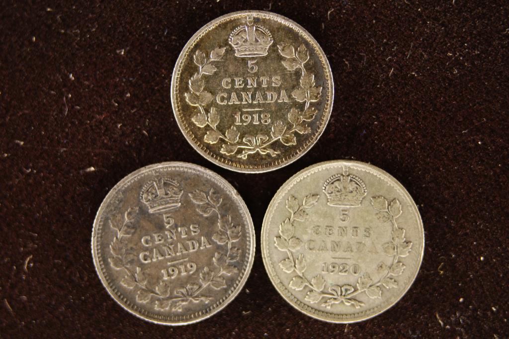 1918, 1919 & 1920 CANADA SILVER 5 CENTS (1 of 2)