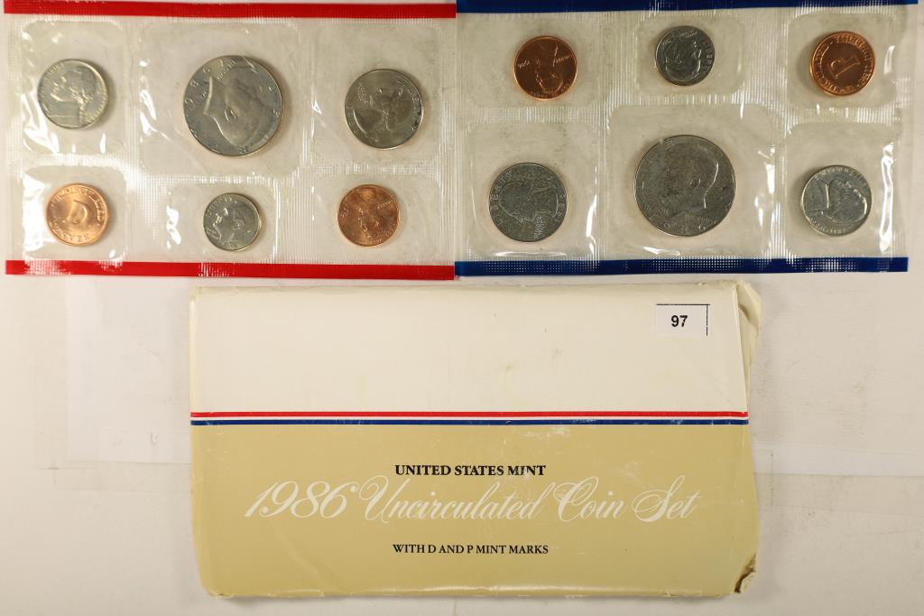 1986 US MINT SET (UNC) P/D (WITH ENVELOPE) (1 of 2)