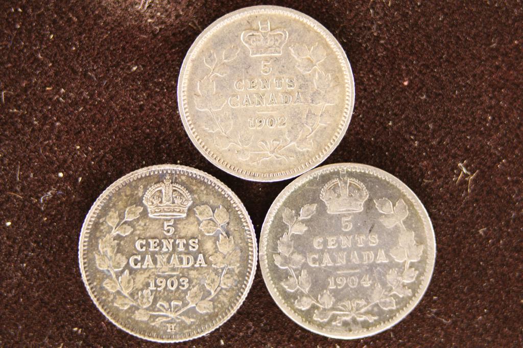 1902, 1903 & 1904 CANADA SILVER 5 CENTS (1 of 2)