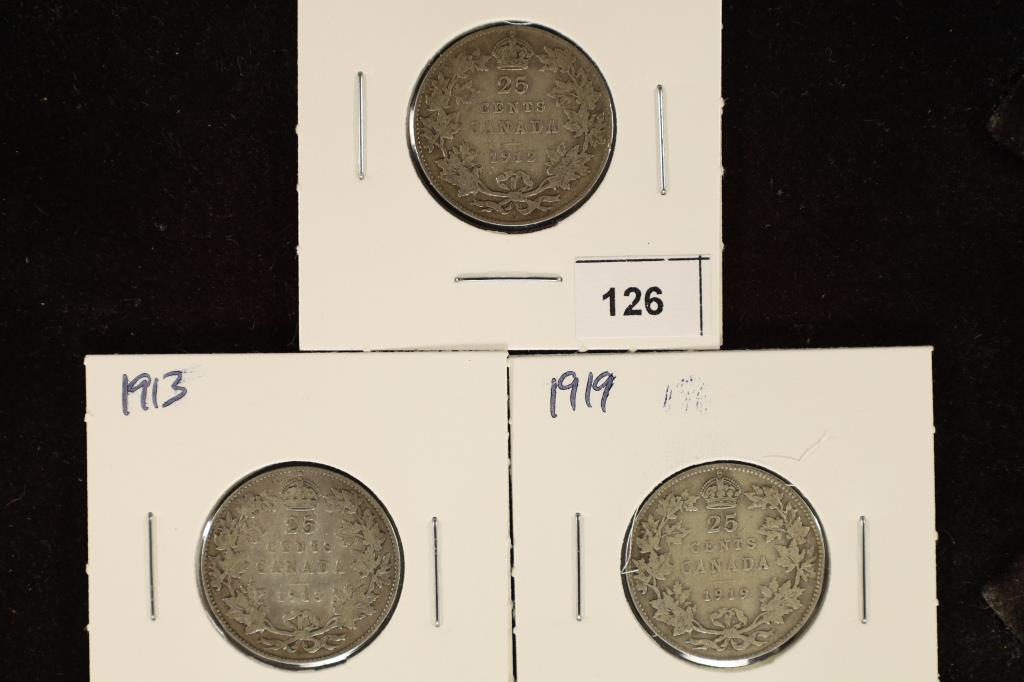 1912, 1913 & 1919 CANADA SILVER 25 CENTS (1 of 2)