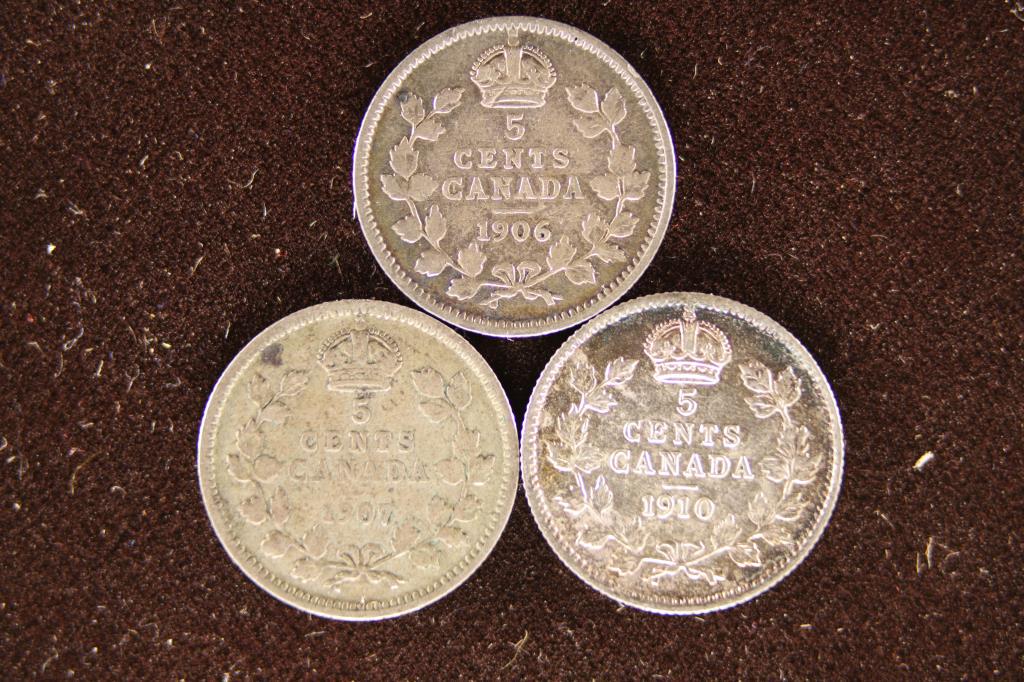 1906, 1907 & 1910 CANADA SILVER 5 CENTS (1 of 2)