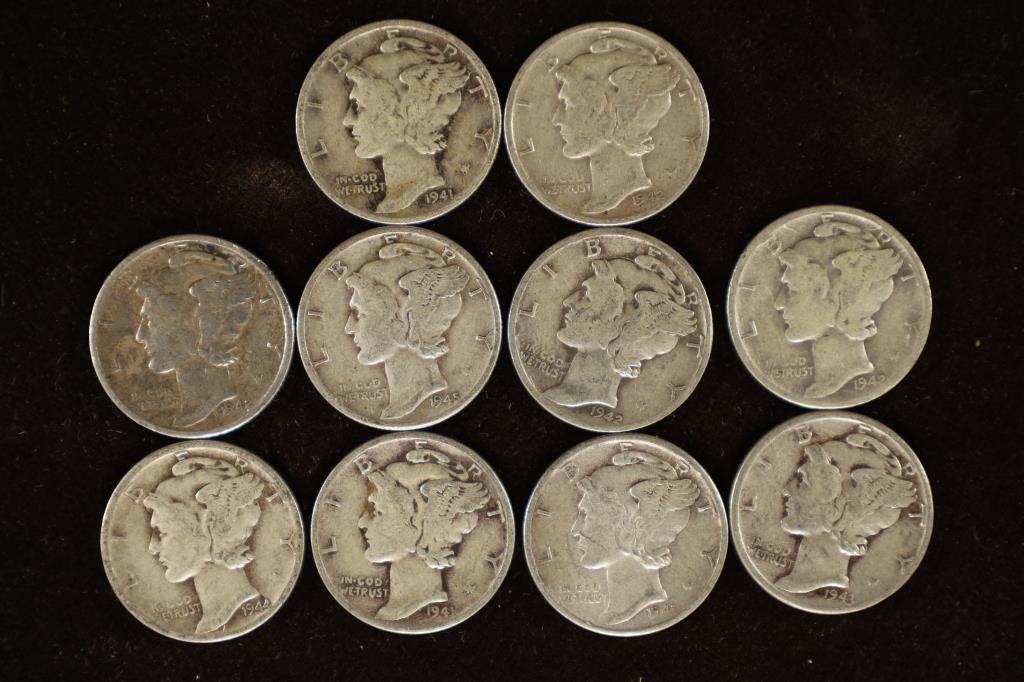 10 ASSORTED 1940'S MERCURY DIMES (1 of 2)