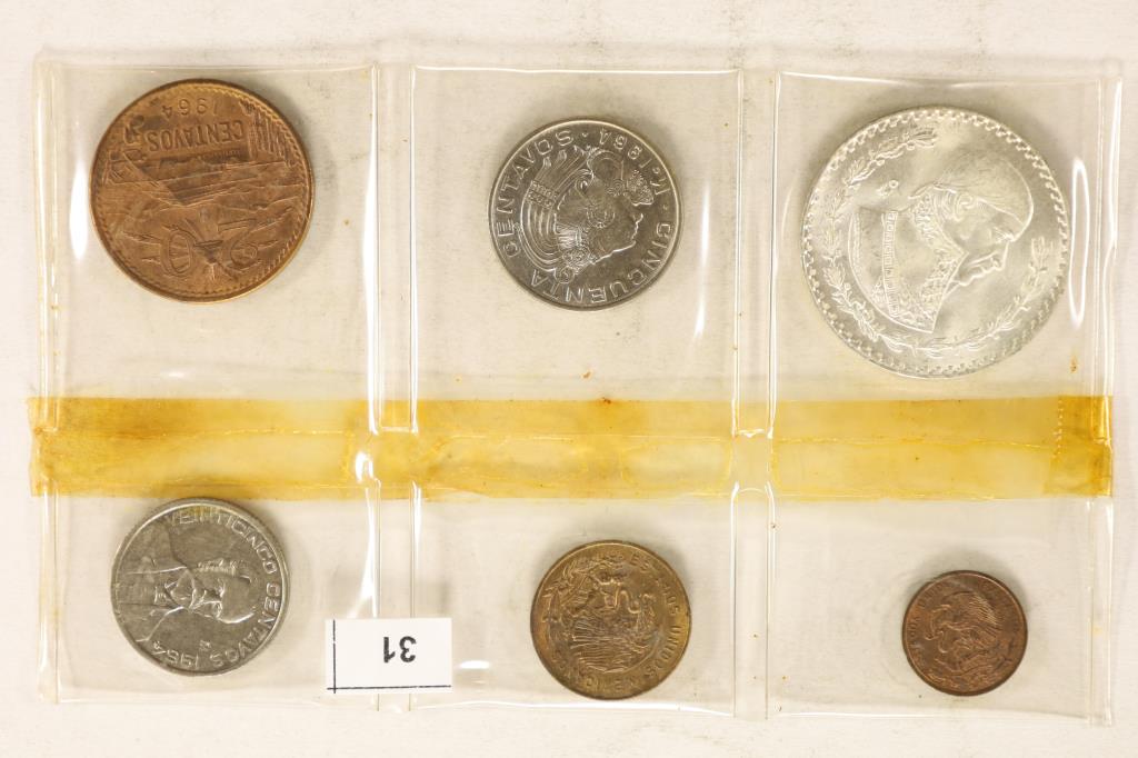 1964 MEXICO 6 COIN UNC SET WITH .100 SILVER PESO (1 of 2)