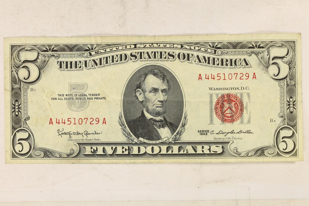 1963 $5 US RED SEAL NOTE (1 of 2)