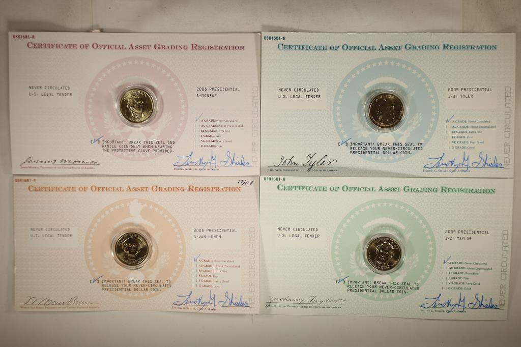 4-PRESIDENTIAL DOLLARS ON CARDS ALL UNC'S: 2008 (1 of 1)