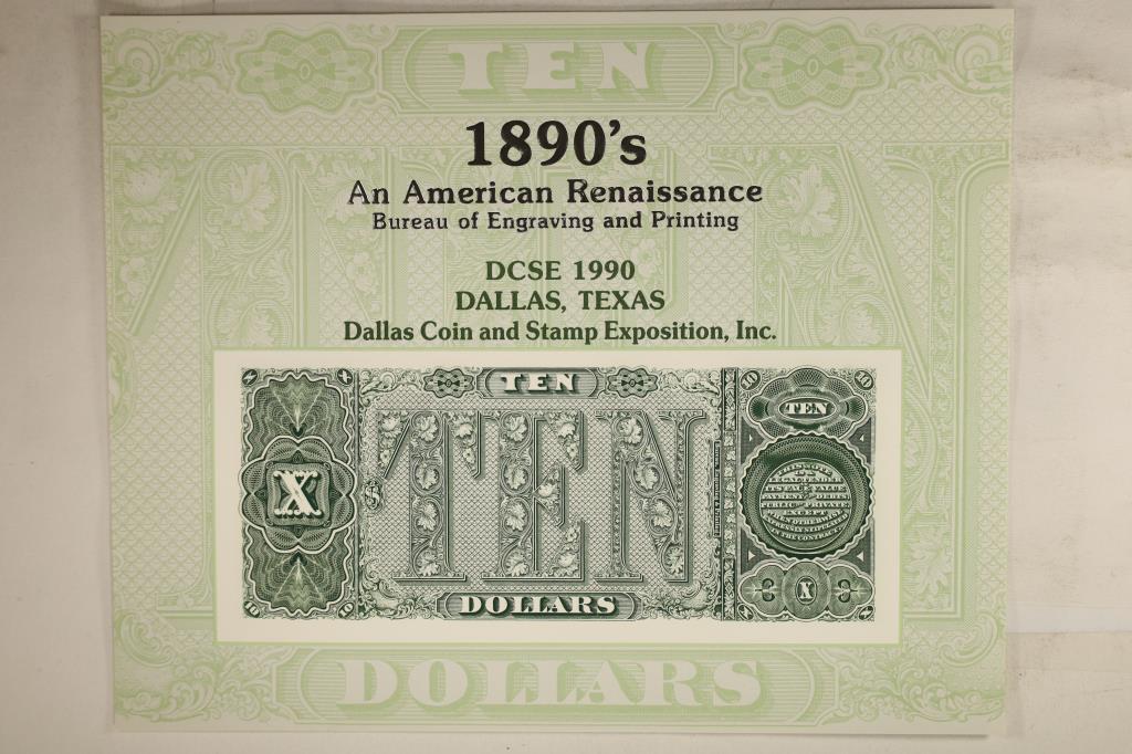 1990 DALLAS COIN AND STAMP EXPO, INC. FEATURING: AN ENGRAVING OF THE BACK OF A 1890'S SERIES $10 TREASURY NOTE, PRINTED BY THE BUREAU OF ENGRAVING AND PRINTING