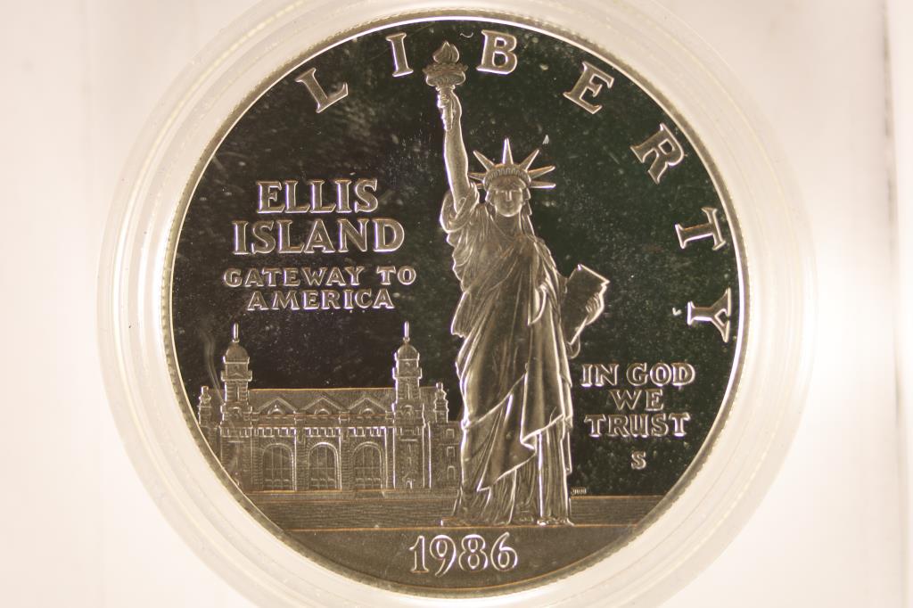 1986-S STATUE OF LIBERTY PROOF SILVER DOLLAR: IN CAPSULE