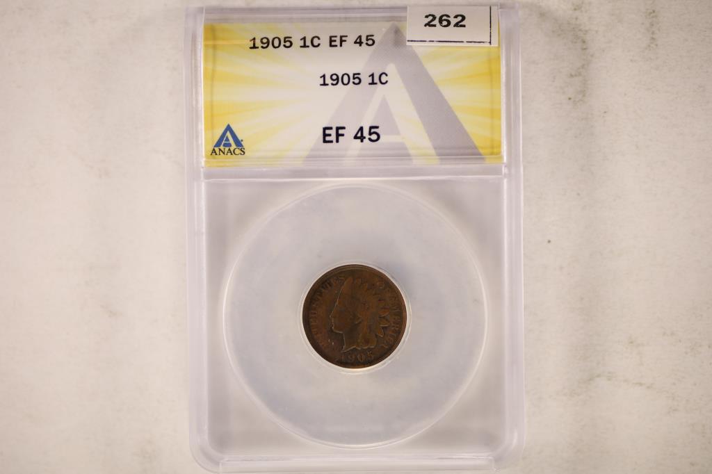 1905 INDIAN HEAD CENT ANACS EXTRA FINE 45 (1 of 2)