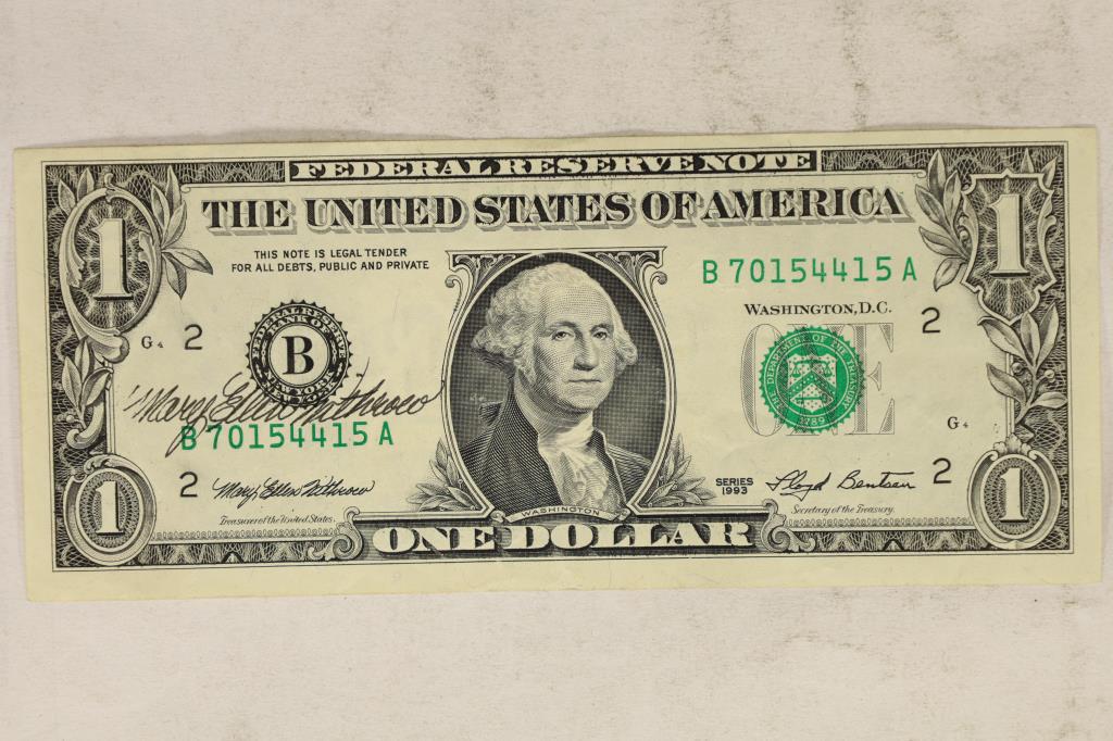 1993 $1 FRN'S SIGNED BY MARY ELLEN WITHROW: 40TH TREASURY OF THE US, CRISP UNC