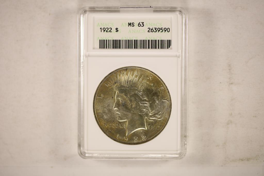 1922 PEACE SILVER DOLLAR ANACS MS63 (1 of 2)