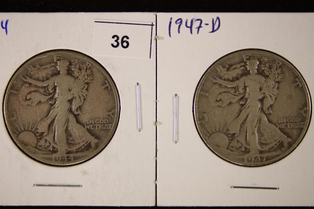 2-SILVER WALKING LIBERTY HALF DOLLARS 1944 & 1947D (1 of 2)