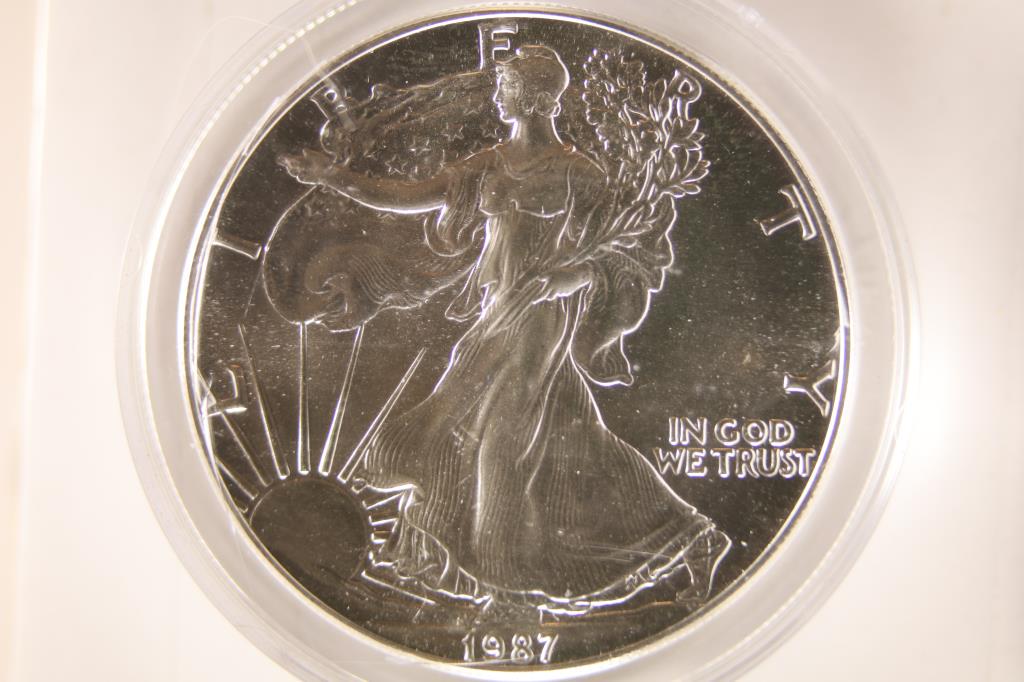 1987 UNC AMERICAN SILVER EAGLE IN CAPSULE (1 of 2)