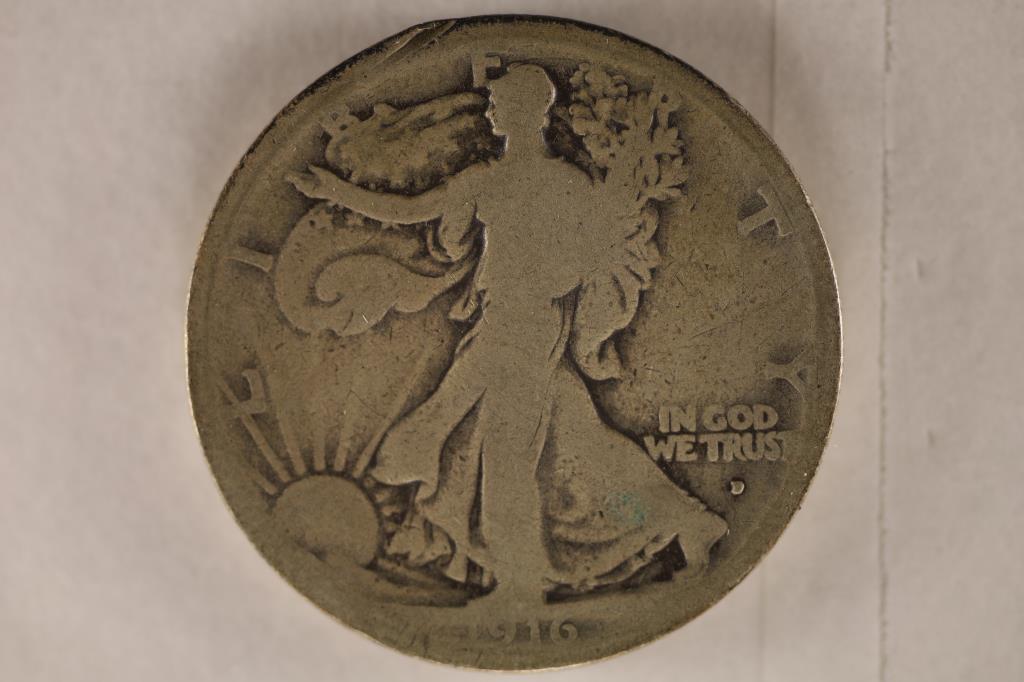 1916-D SILVER WALKING LIBERTY HALF $ KEY DATE (1 of 3)