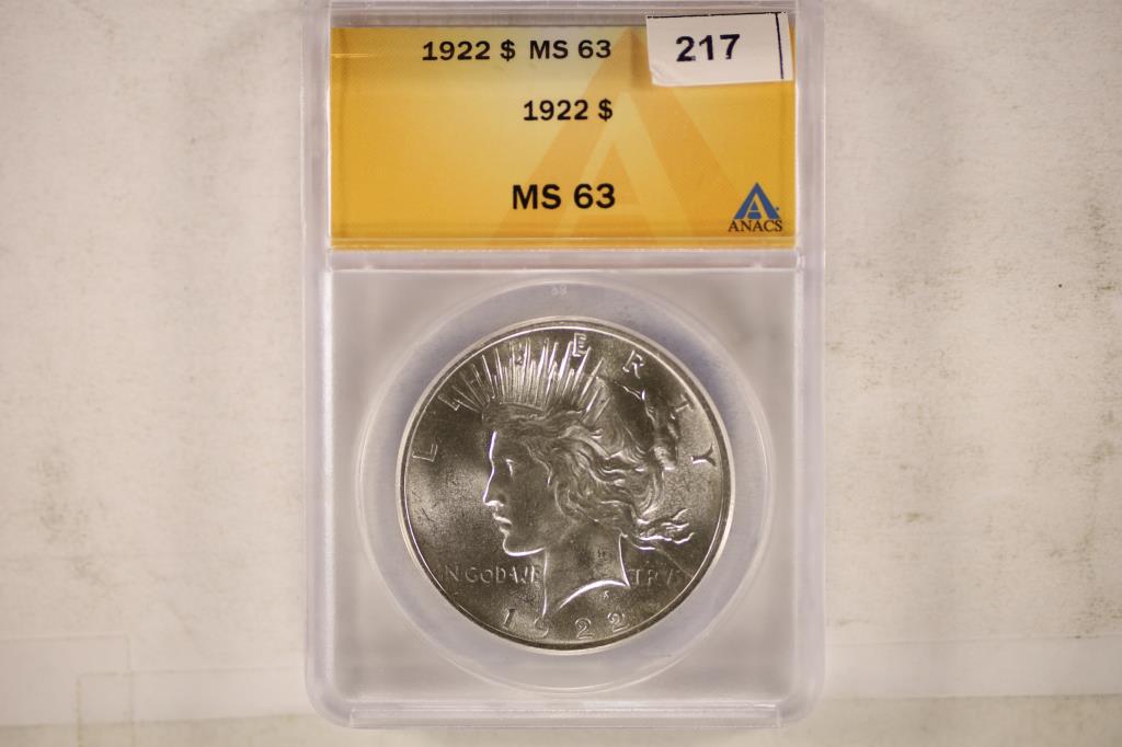 1922 PEACE SILVER DOLLAR ANACS MS63 (1 of 2)