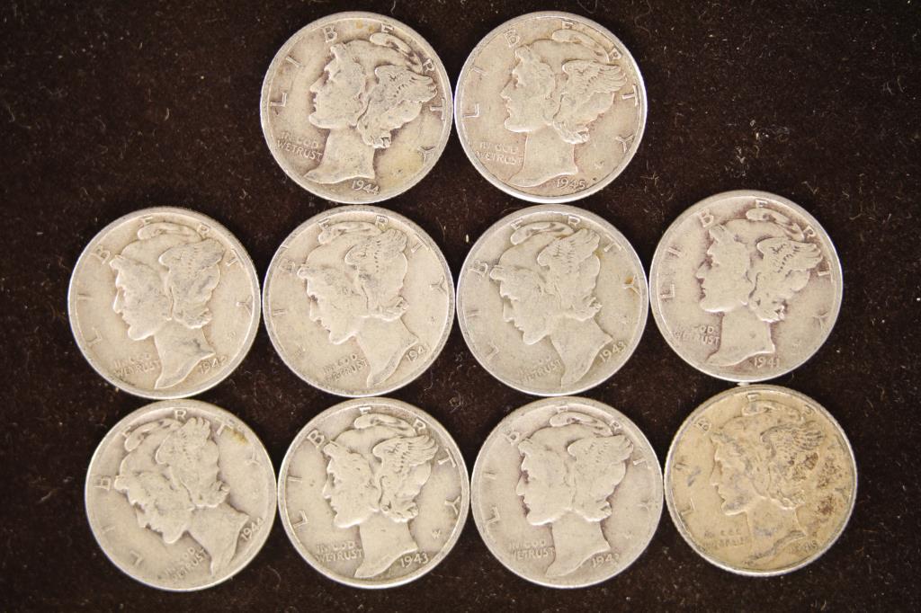 10 ASSORTED 1940'S MERCURY DIMES (1 of 2)