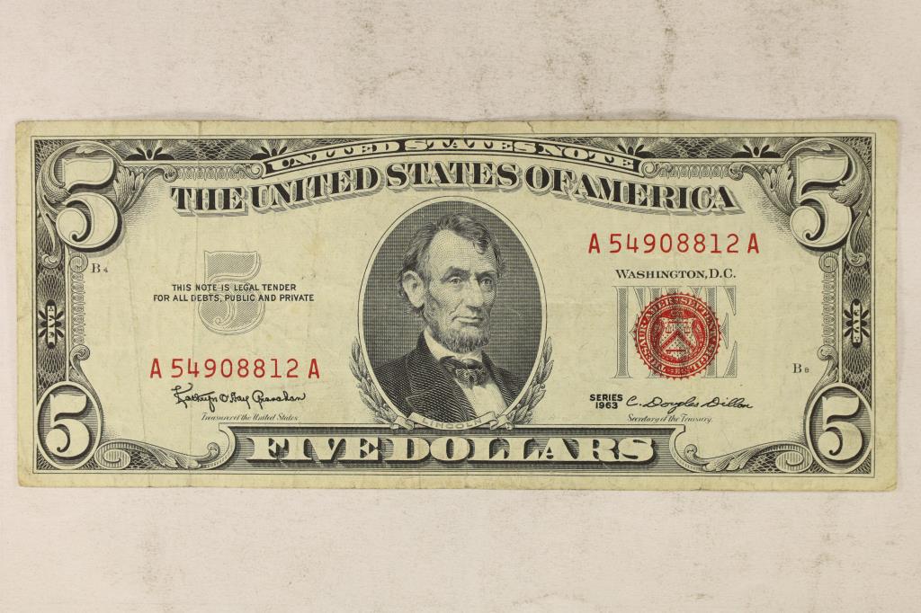 1963 $5 US RED SEAL NOTE (1 of 2)