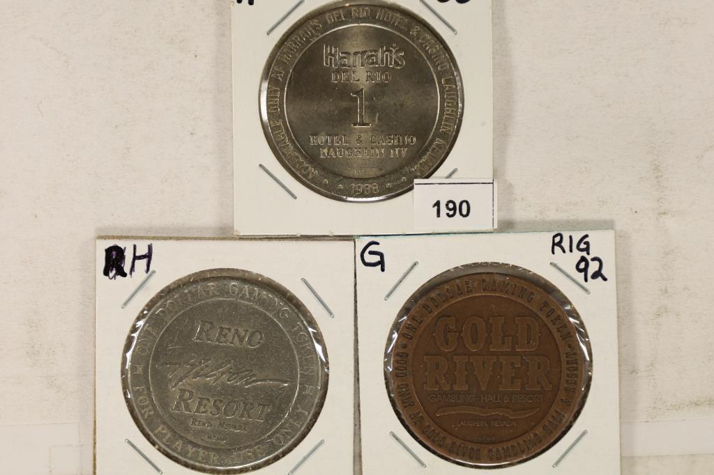 3-$1 CASINO TOKENS: GOLD RIVER GAMBLING HALL & (1 of 2)