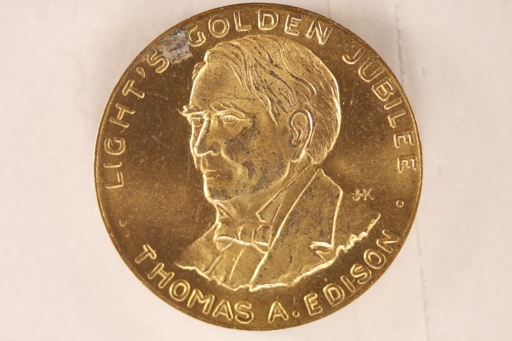 1929 THOMAS EDISON GOLDEN JUBILEE 1'' TOKEN (1 of 2)