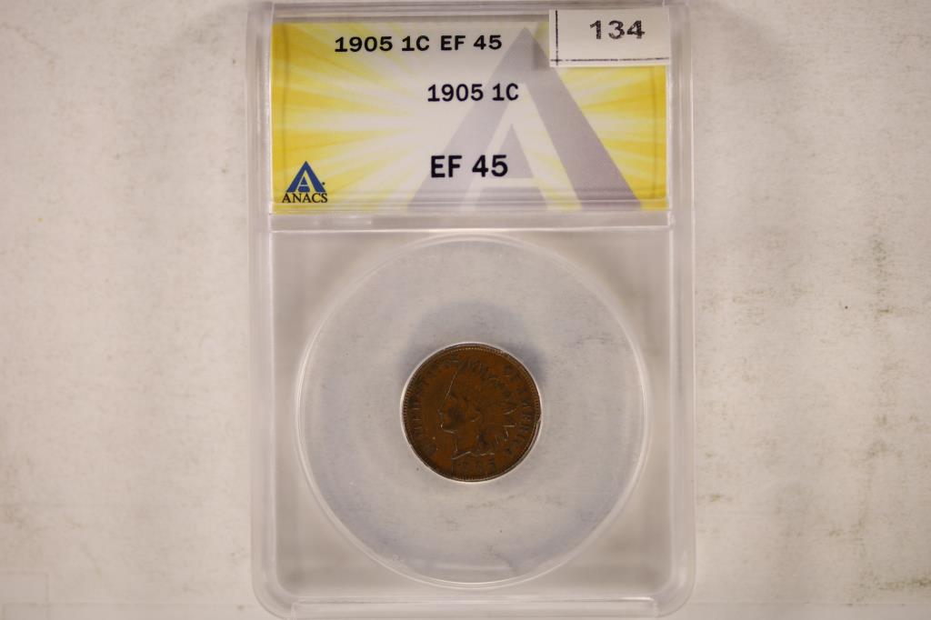 1905 INDIAN HEAD CENT ANACS EXTRA FINE 45 (1 of 2)