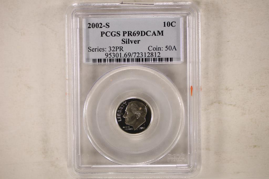 2002-S SILVER ROOSEVELT DIME PCGS PR69 DCAM: WATCH FOR OUR NEXT AUCTION ON MONDAY MARCH 14TH, 2022 AT 7 PM EST