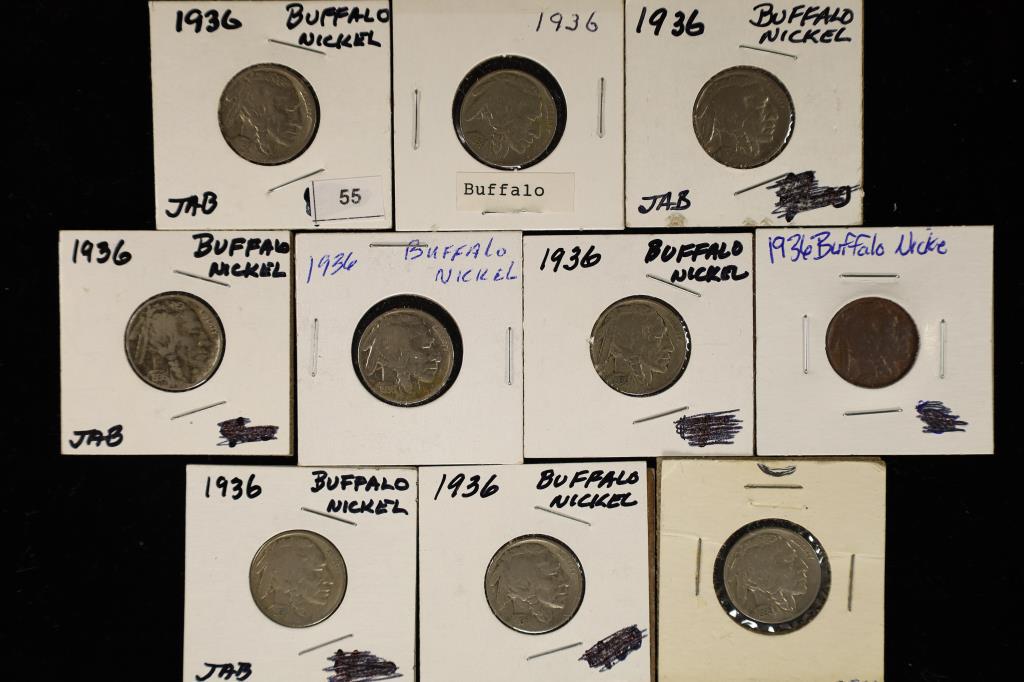 10-FULL DATE 1936 BUFFALO NICKELS (1 of 2)