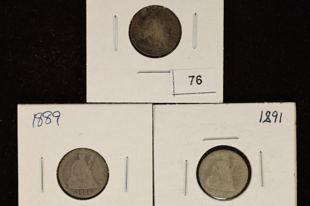 3-SILVER SEATED LIBERTY DIMES: 1887, 1889, 1981 (1 of 2)