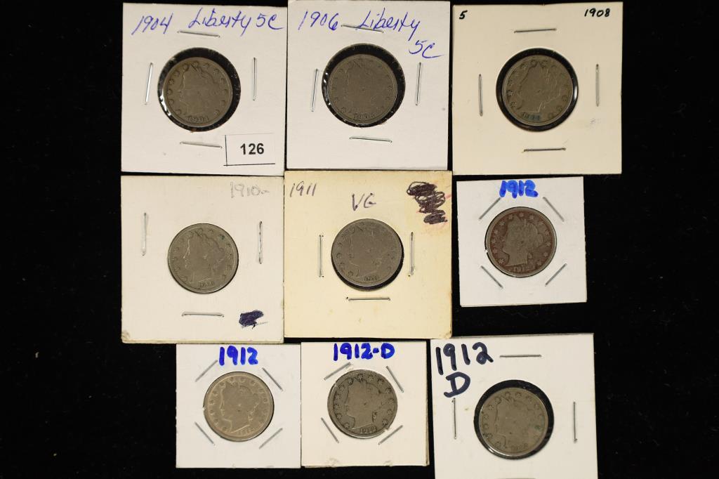 9-ASSORTED 1904-1912 LIBERTY "V" NICKELS (1 of 2)