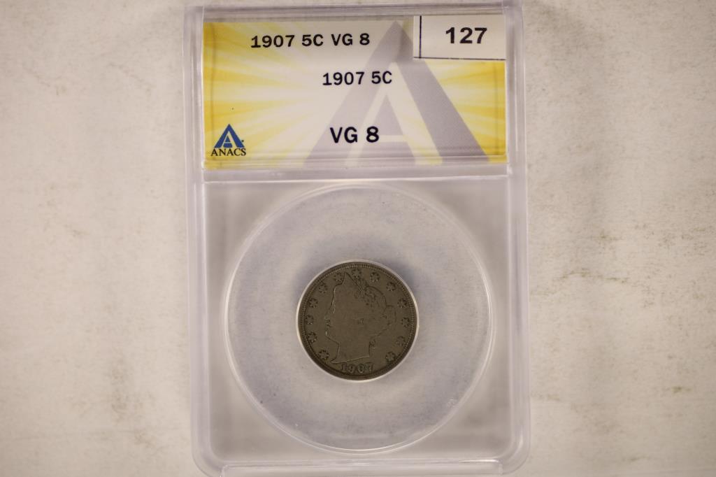 1907 LIBERTY "V" NICKEL ANACS VERY GOOD 8 (1 of 2)
