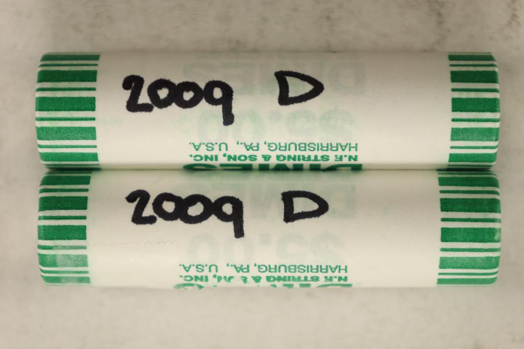 2-$5 ROLLS OF 2009-D ROOSEVELT DIMES BRILLIANT UN1: WATCH FOR OUR NEXT AUCTION ON MONDAY MARCH 14TH, 2022 AT 7 PM EST