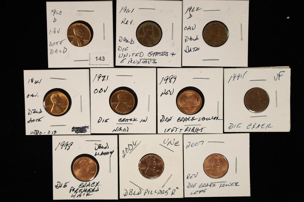 ERRORS 10 LINCOLN CENTS WITH MINOR ERRORS SOME (1 of 2)
