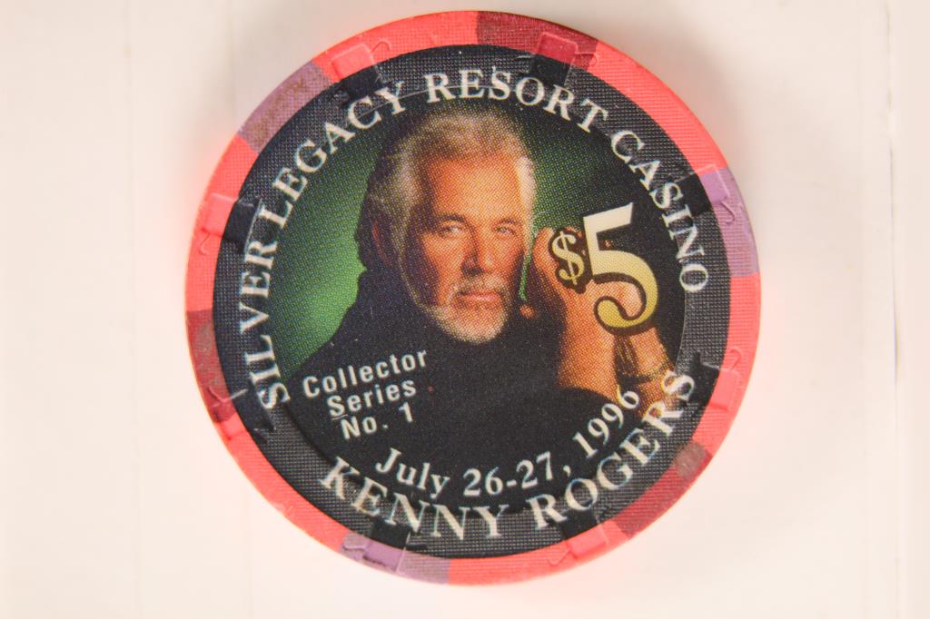 1996-$5 SILVER LEGACY RESORT AND CASINO CHIP: FIRST ANNIVERSARY COLLECTOR SERIES #1 "KENNY ROGERS"