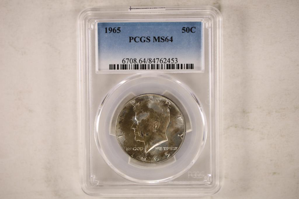 1965 40% SILVER JOHN F. KENNEDY HALF PCGS MS64: COIN IS TONED