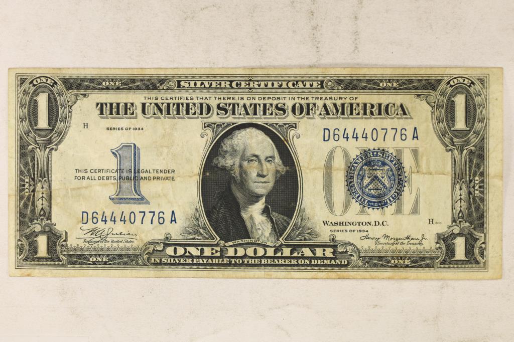1934 US $1 SILVER CERTIFICATE BLUE SEAL FUNNY BACK (1 of 2)