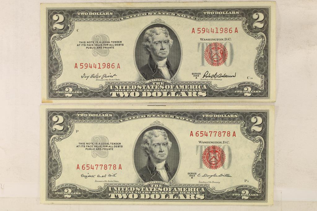 1953-A & 1953-B US $2 RED SEAL NOTES THE 53-B IS (1 of 2)