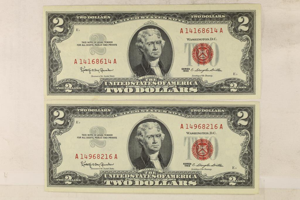 2-1963 US $2 RED SEAL NOTES CRISP (1 of 2)