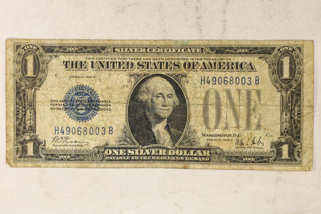 1928-B $1 FUNNY BACK US BLUE SEAL SILVER CERT. (1 of 2)