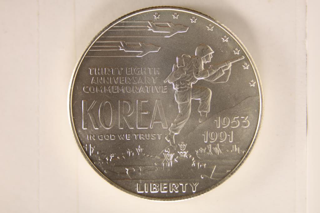 1991-D KOREA US SILVER DOLLAR UNC: 38TH ANNIVERSARY COMMEMORATIVE