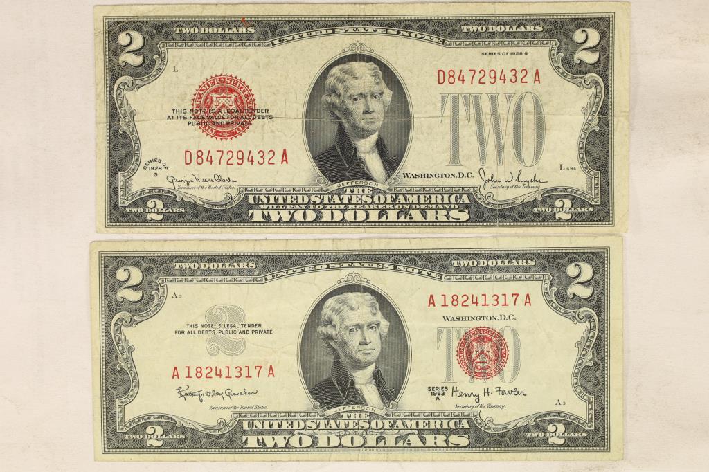 1928-G AND 1963-A $2 RED SEAL US NOTES (1 of 2)
