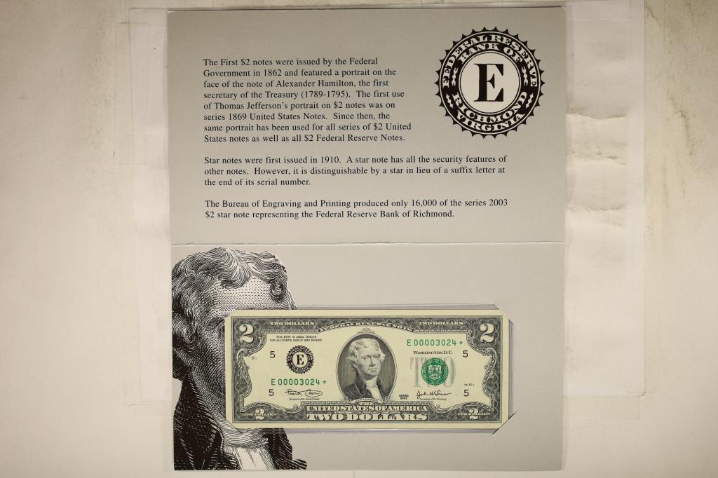 2003 $2 FRN STAR NOTE LOW SERIAL NUMBER E00003024 (1 of 4)